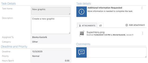 The image shows a WEBCON BPS form that will pass  the attachment onto a SharePoint list